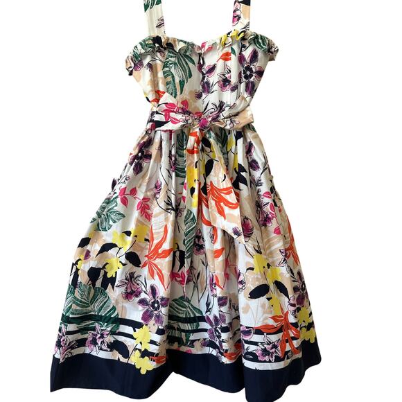 Vince Camino Floral SunDress Sz 4 Vintage Style Full Skirt Pockets Strap Dress - Picture 8 of 11
